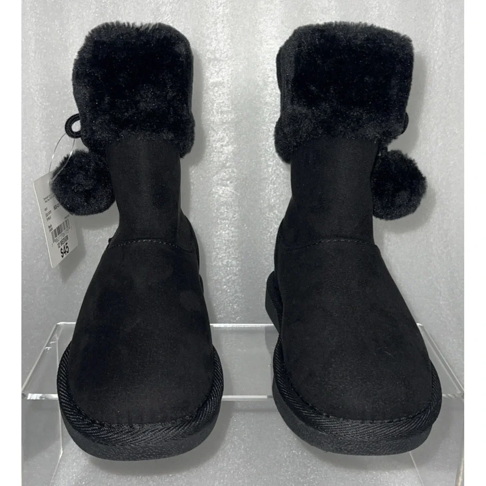 Thereabouts Willa Flat Heel Black‎ Winter Boots Faux Fur Girls Size 12 NEW